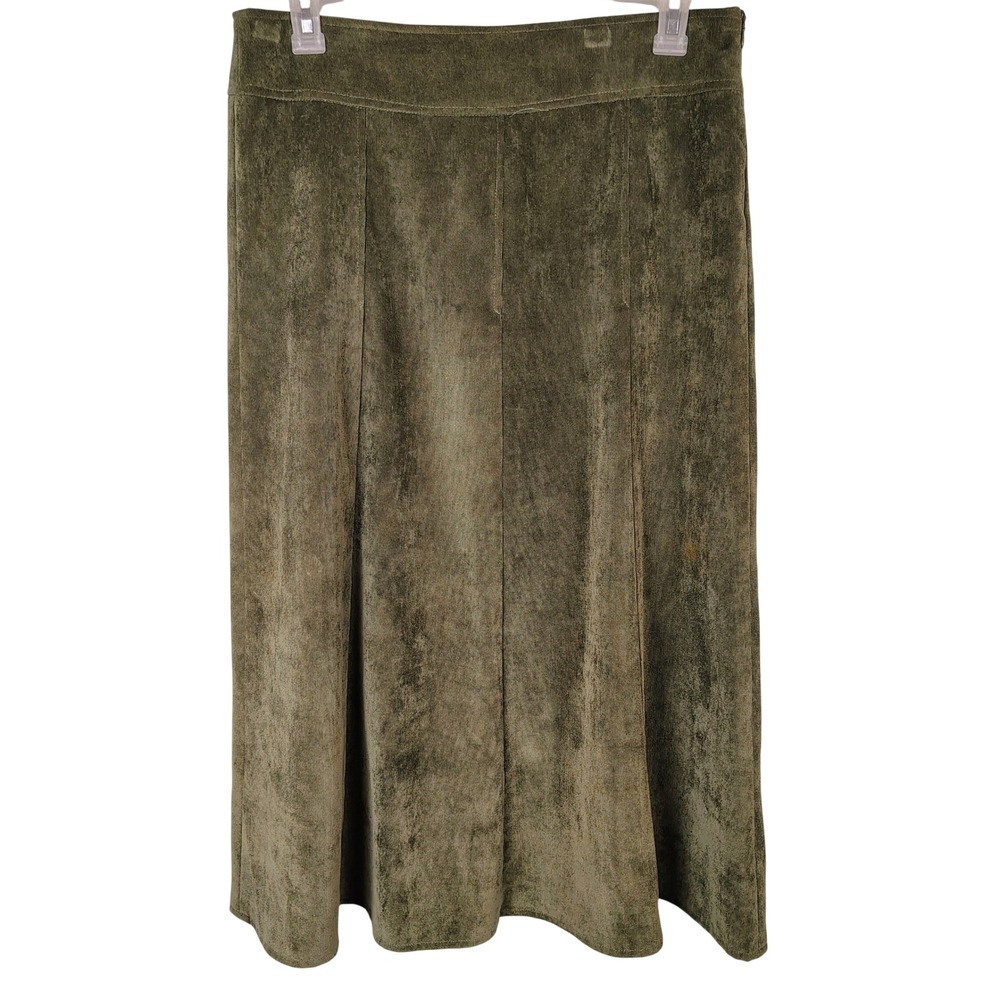 NorthStyle Olive Green Corduroy Midi A-Line Skirt Size 12 Paneled Green indy